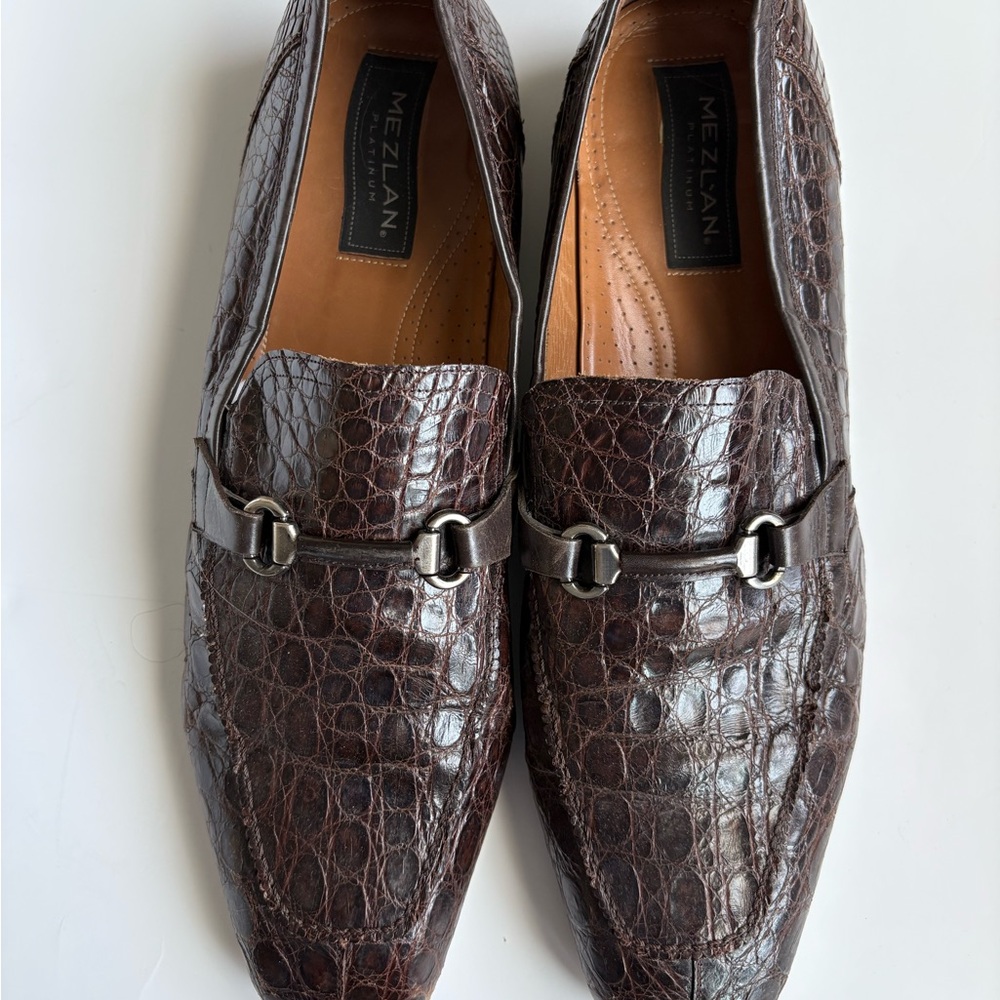 Mezlan Dark Brown Crocodile Pattern Loafers